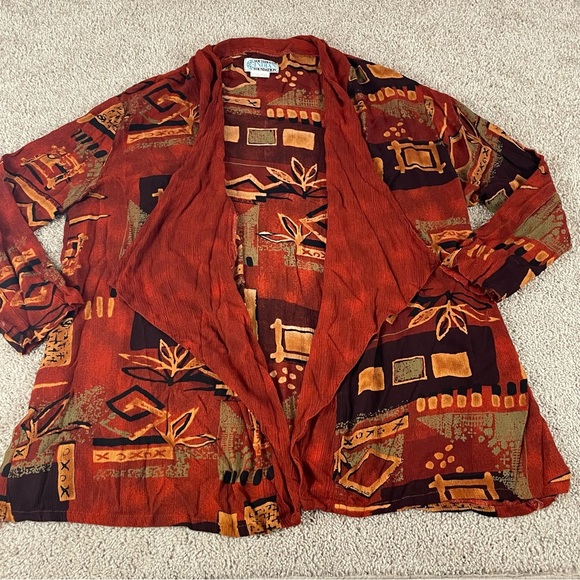Southwest Open Front Kimono Cardigan 1X Fall Autumn Tribal Festival Artsy F150 - Picture 1 of 10